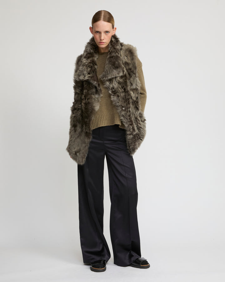 Gilet long réversible en agneau Toscane -Yves Salomon