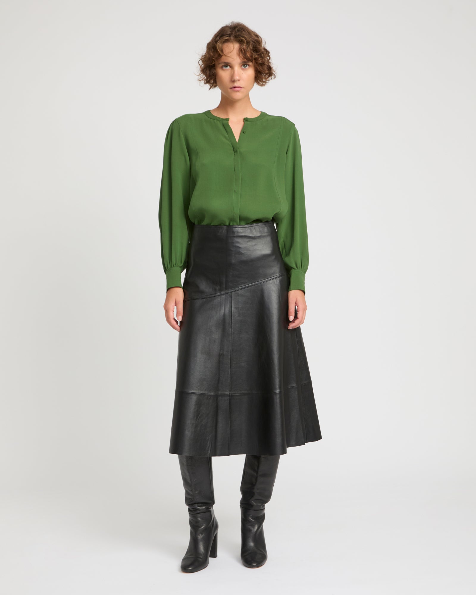 Chemise en crèpe de soie vert Yves Salomon