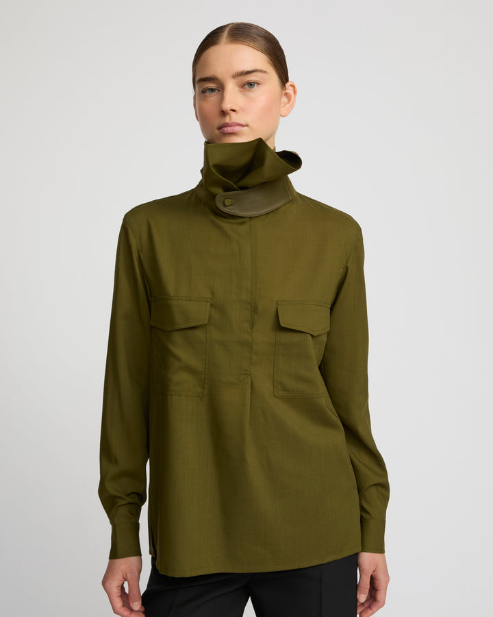 Wool voile draped blouse