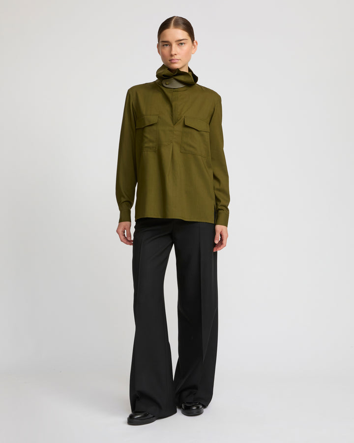 Wool voile draped blouse