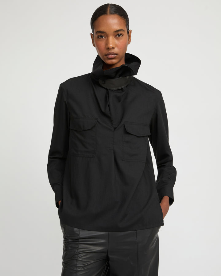 Wool voile draped blouse