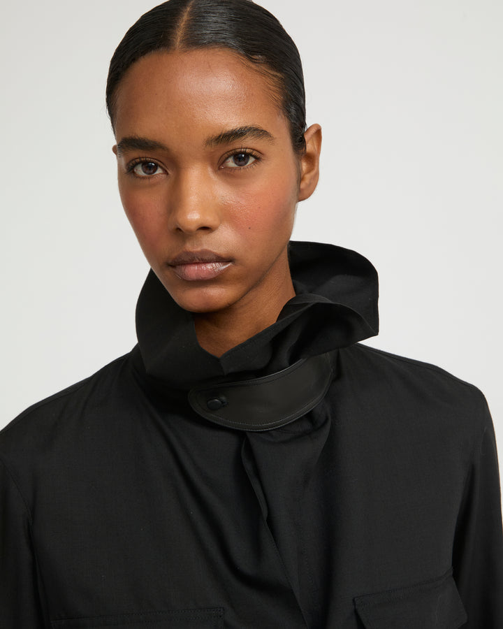 Wool voile draped blouse