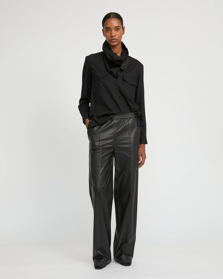 Wool voile draped blouse