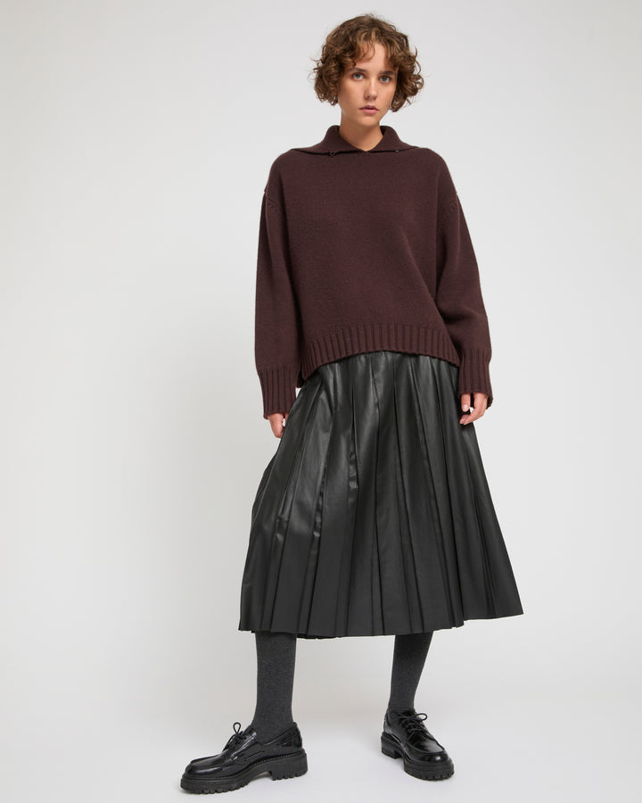Fine lamb leather pleated skirt