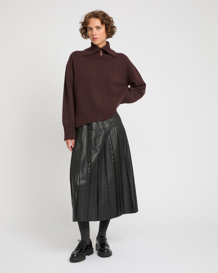 Fine lamb leather pleated skirt