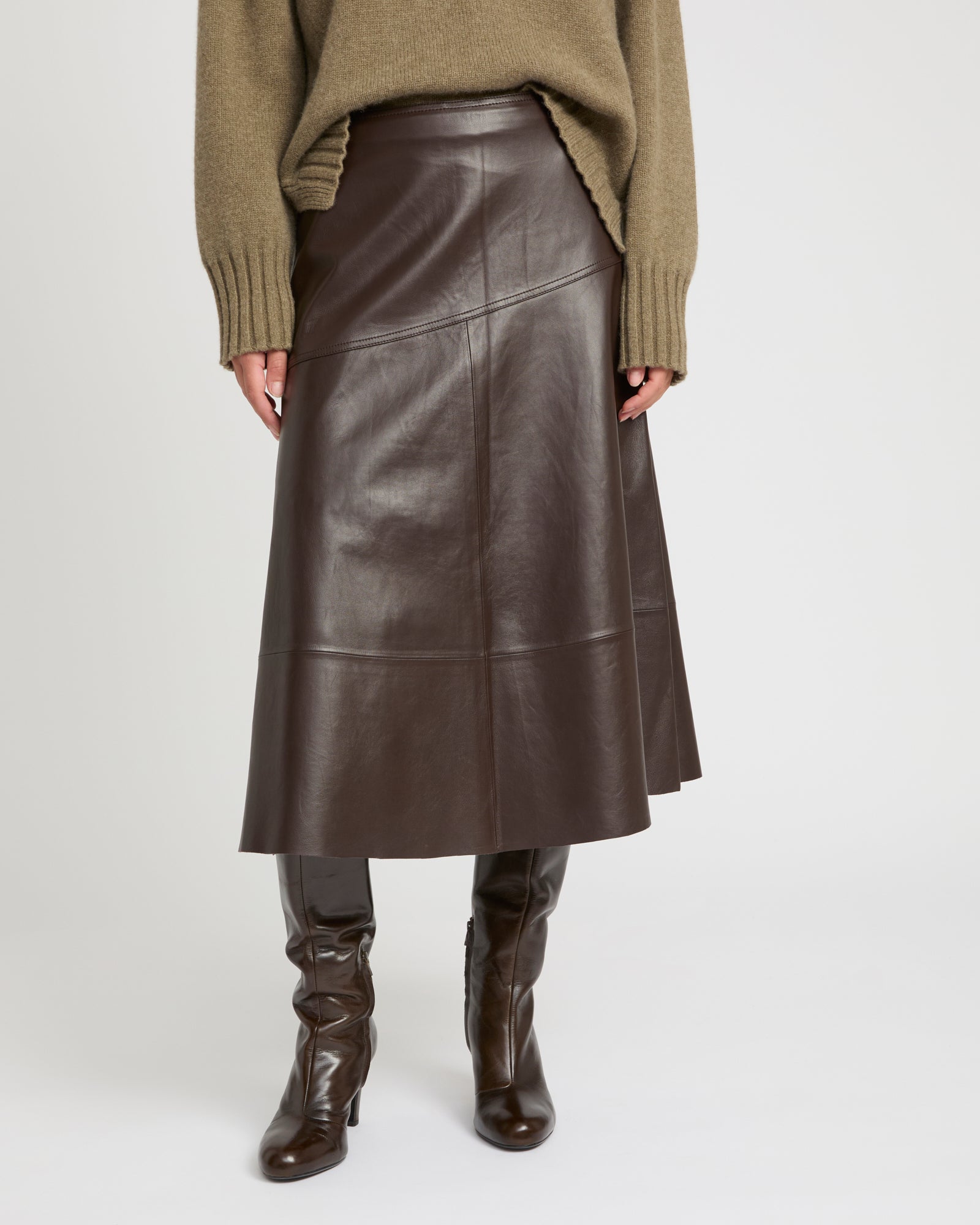 Flared lamb leather skirt - Brown - Yves Salomon