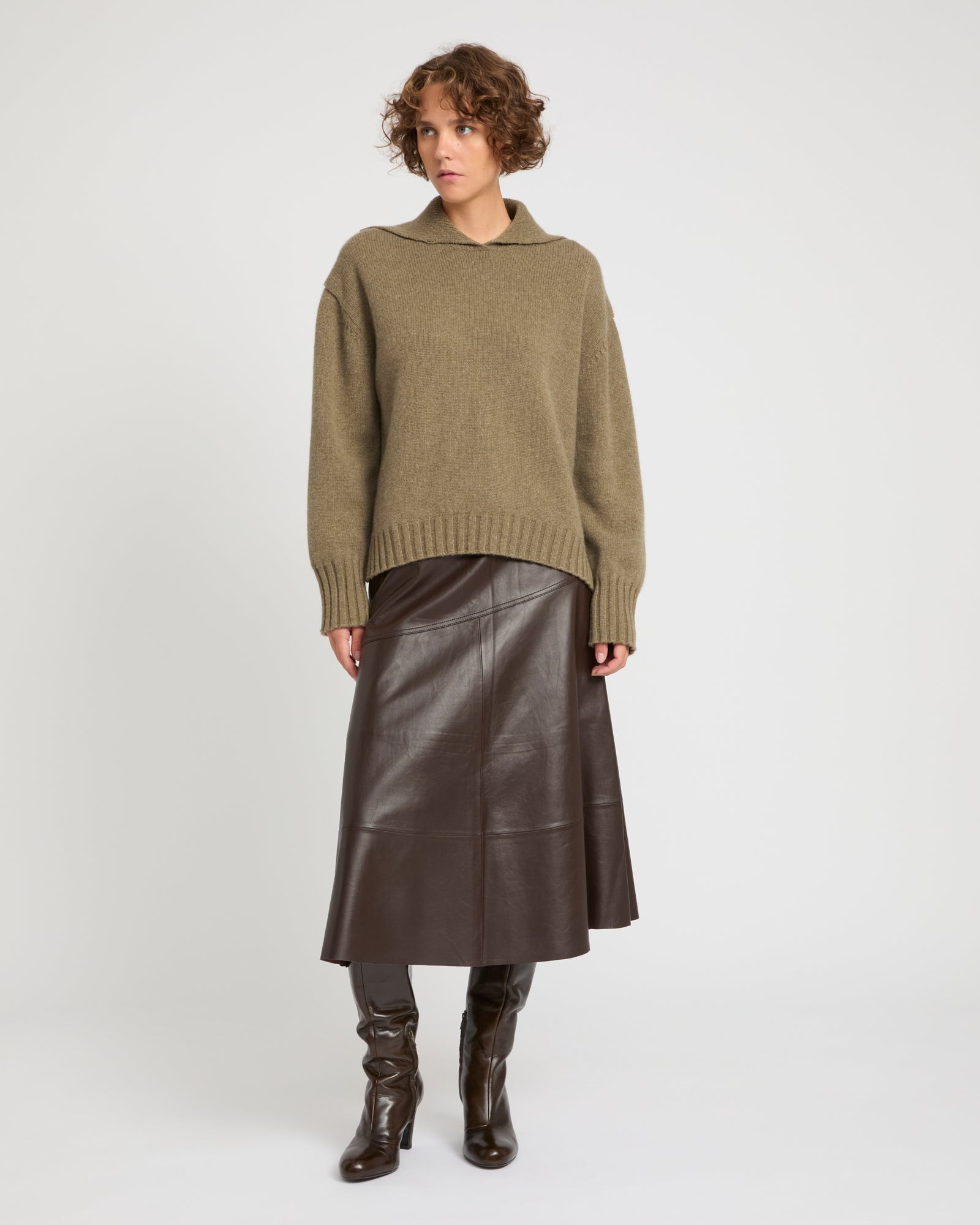 Flared lamb leather skirt - Brown - Yves Salomon