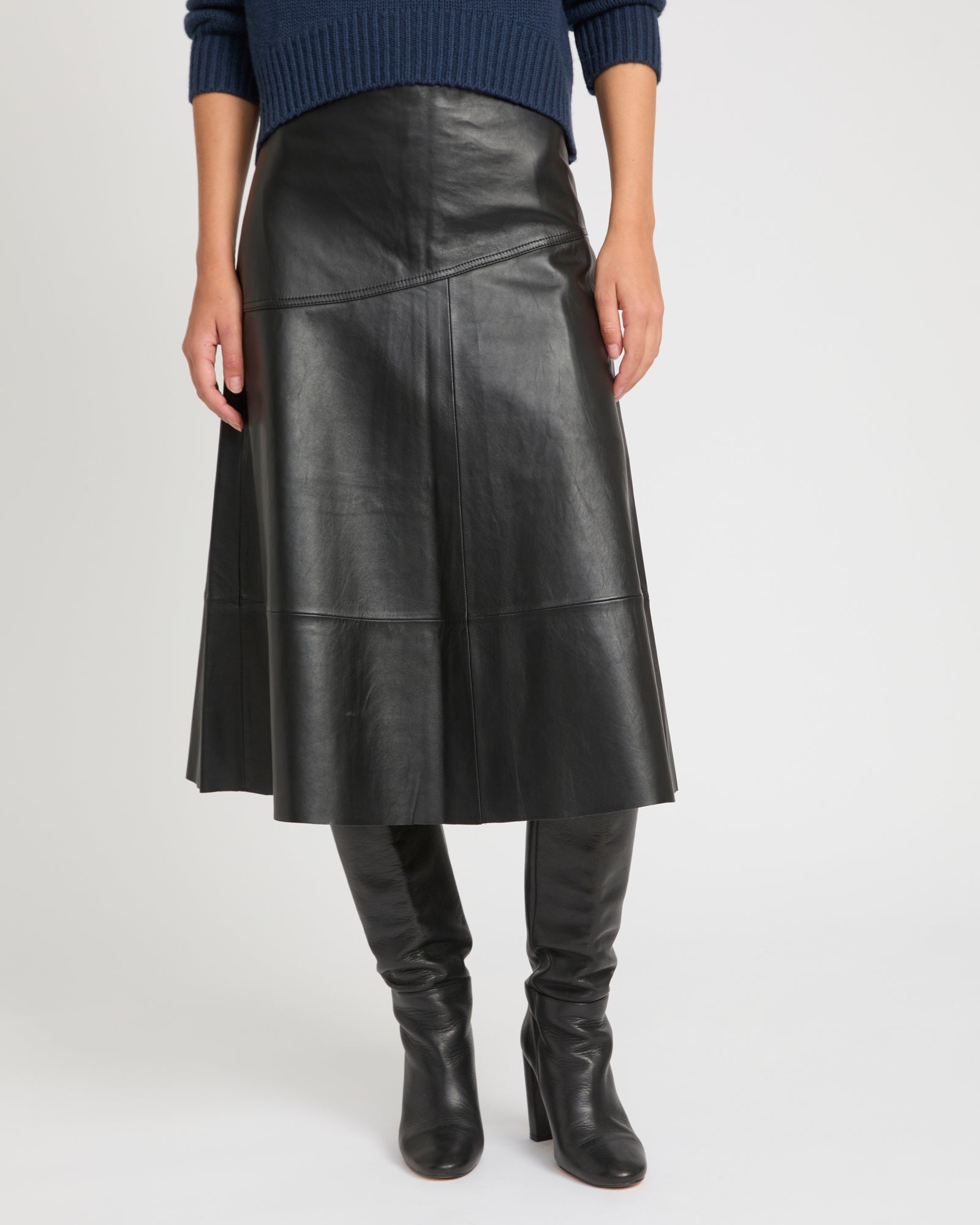 Flared lamb leather skirt - Black - Yves Salomon