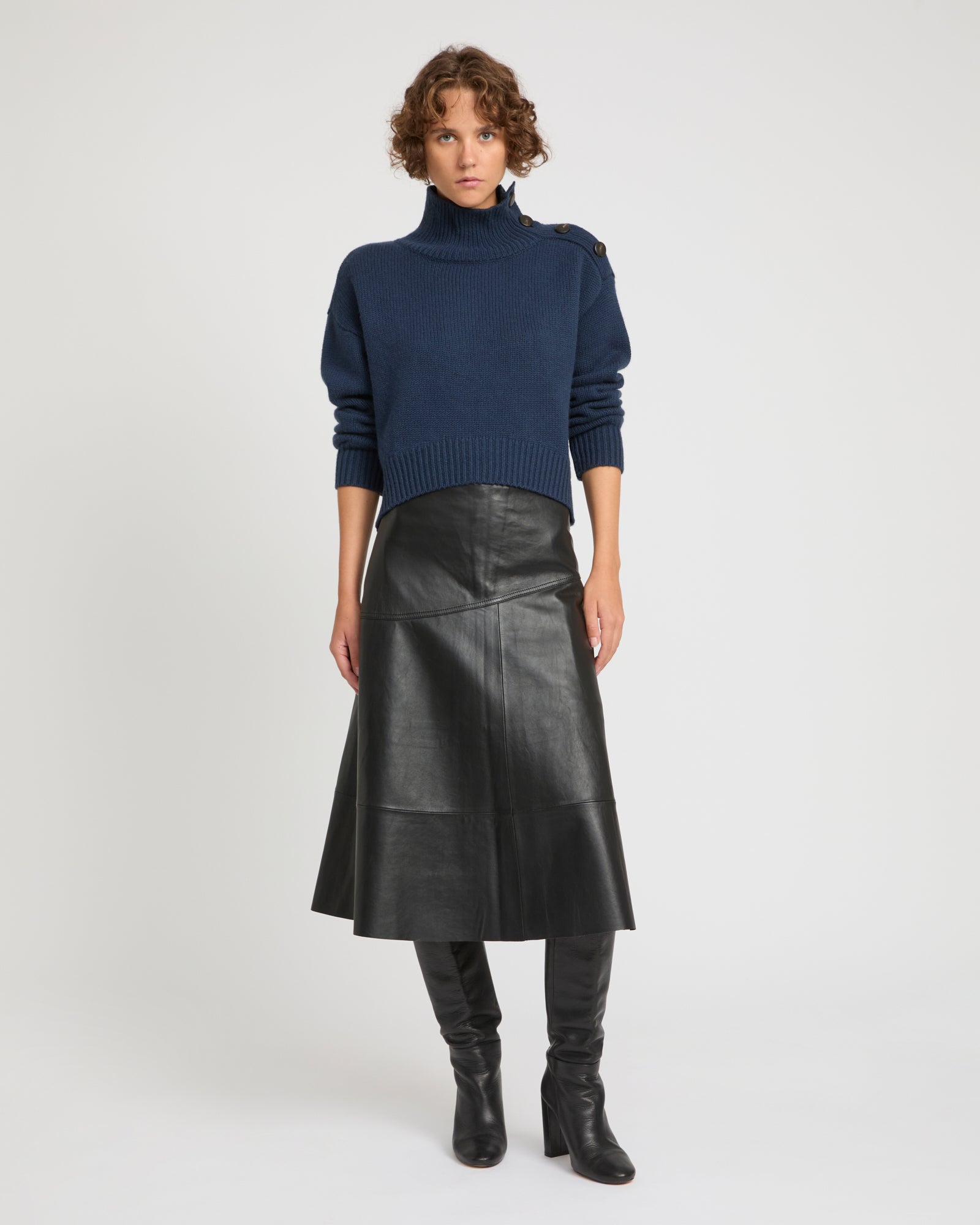 Winter sale -Lamb leather panel skirt-brown – Yves Salomon