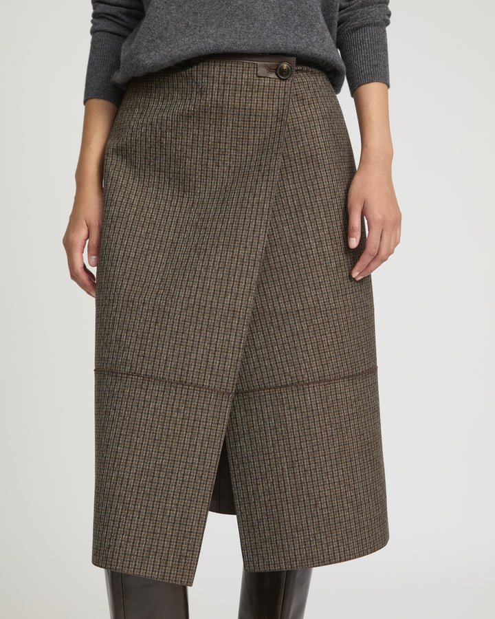 Woollen bonded leather wrap skirt