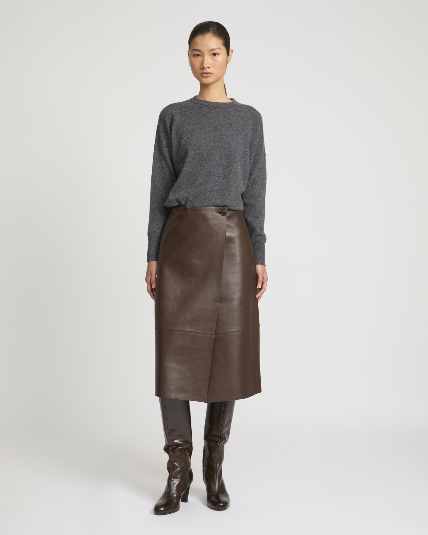 Woollen bonded leather wrap skirt