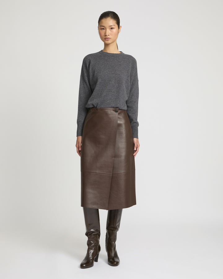Woollen bonded leather wrap skirt