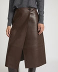 Woollen bonded leather wrap skirt