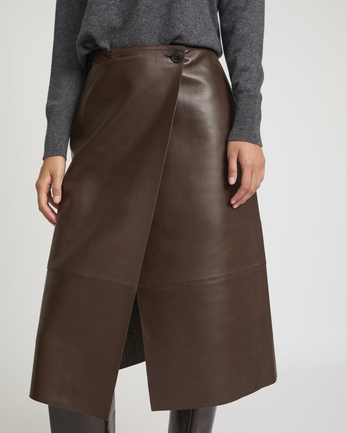 Woollen bonded leather wrap skirt