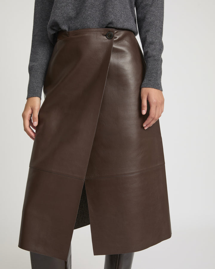 Woollen bonded leather wrap skirt