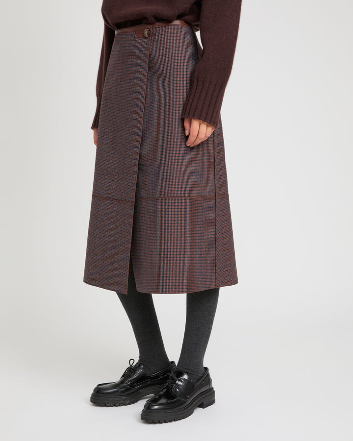 Woollen bonded leather wrap skirt