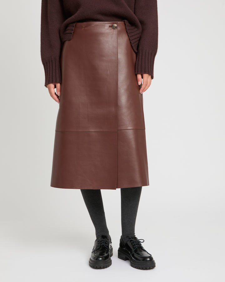 Woollen bonded leather wrap skirt