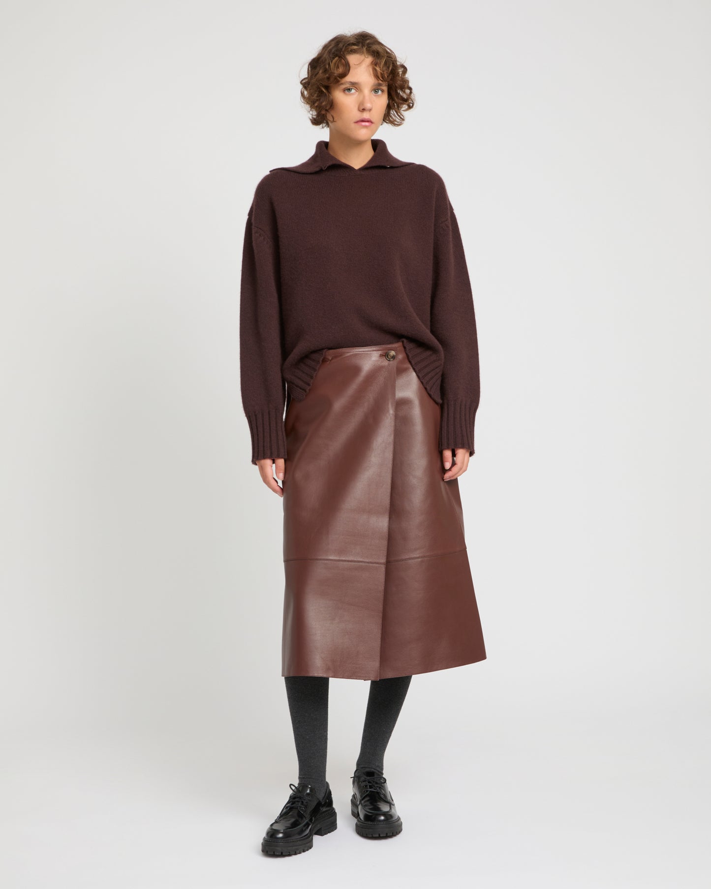 Woollen bonded leather wrap skirt