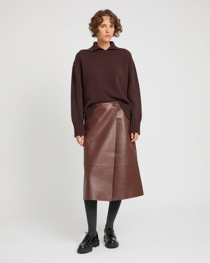 Woollen bonded leather wrap skirt