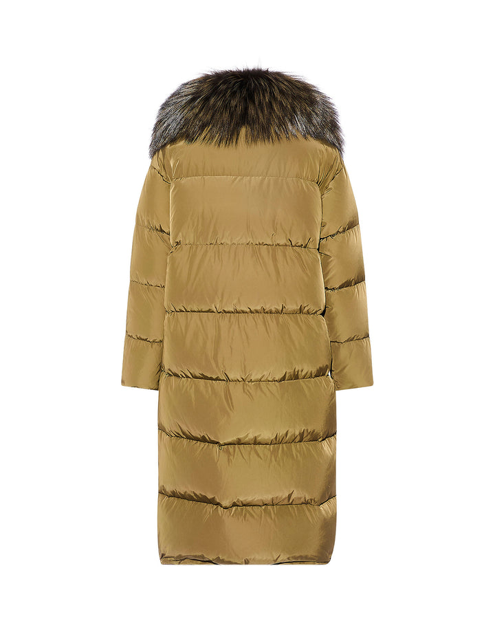 Doudoune longue en tissus technique avec grand col amovible en renard