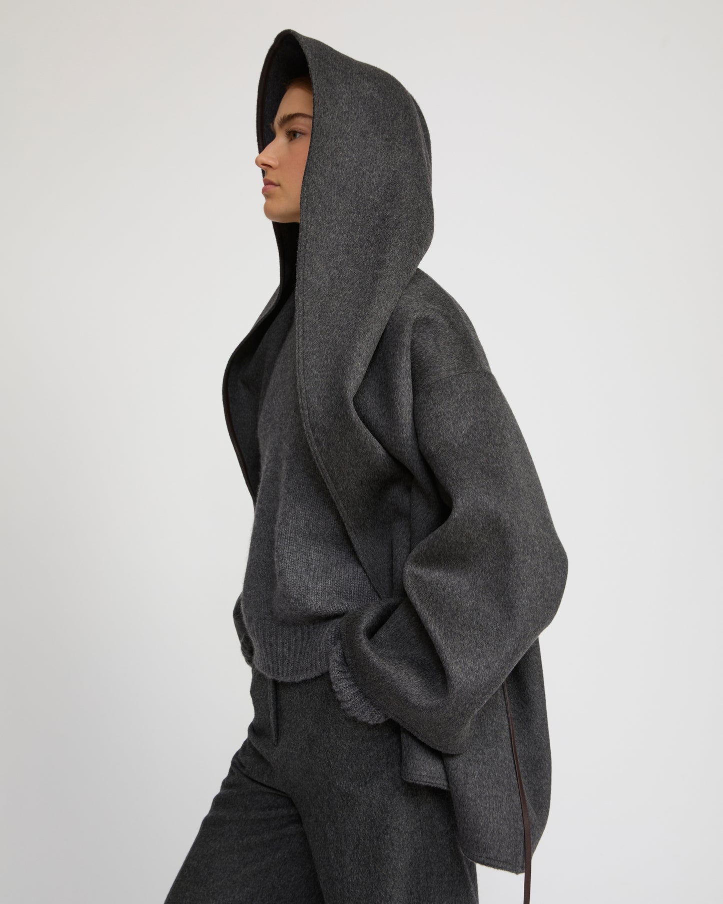 Oversized short coat in double-sided cashmere blend