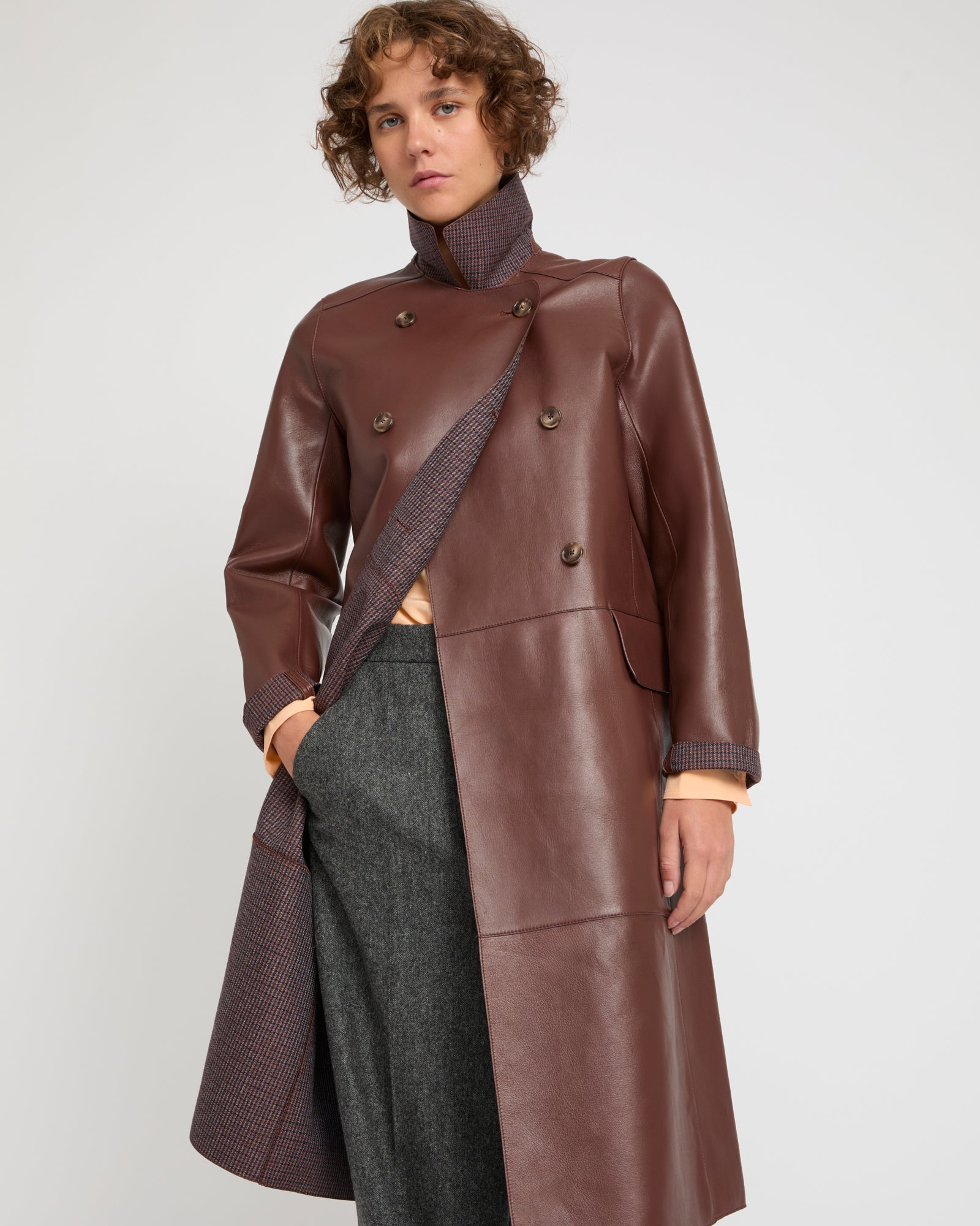 Winter sale -Coat in bonded leather & wool-red – Yves Salomon
