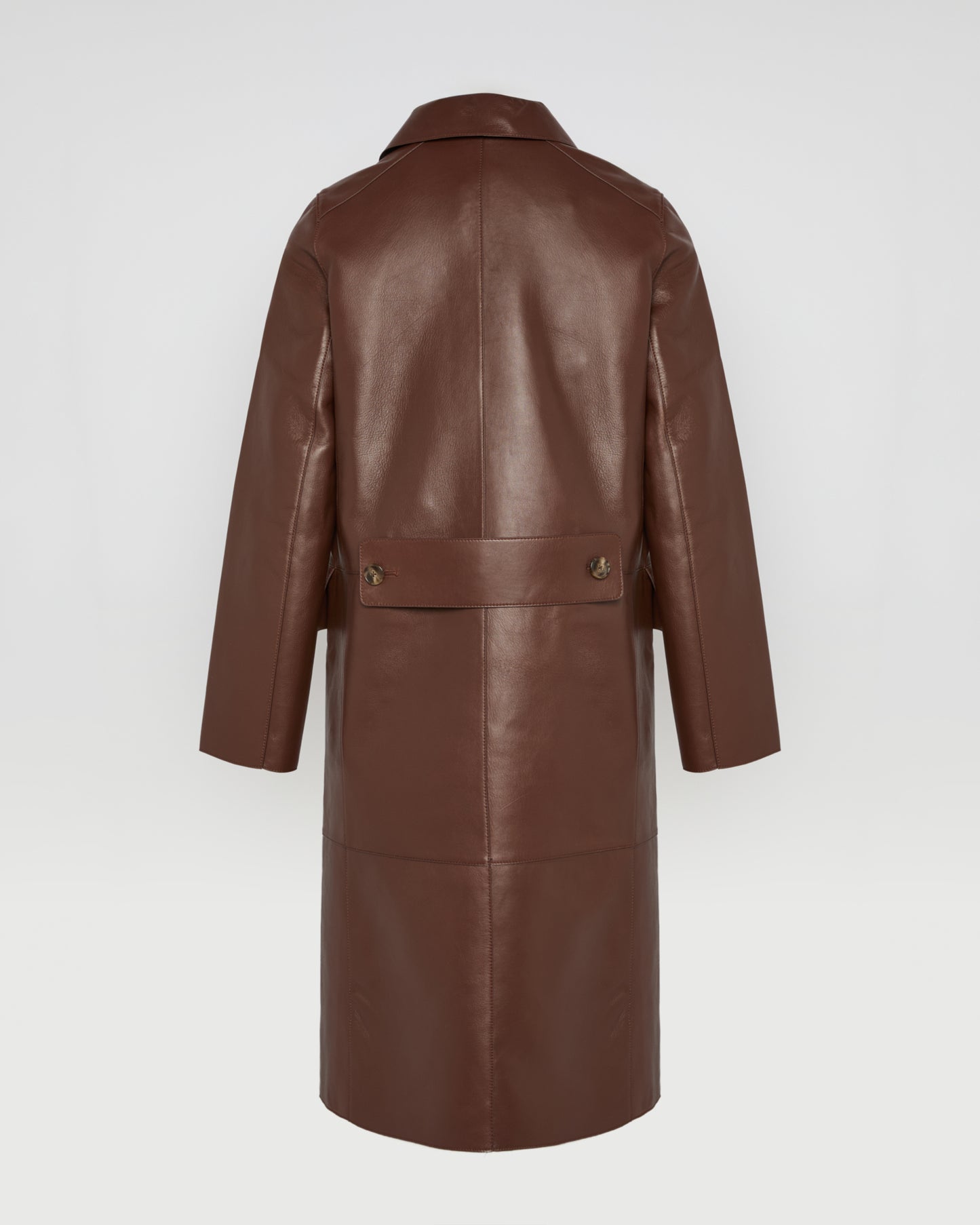 Manteau long en cuir d'agneau doublé tissu motif pied-de-poule