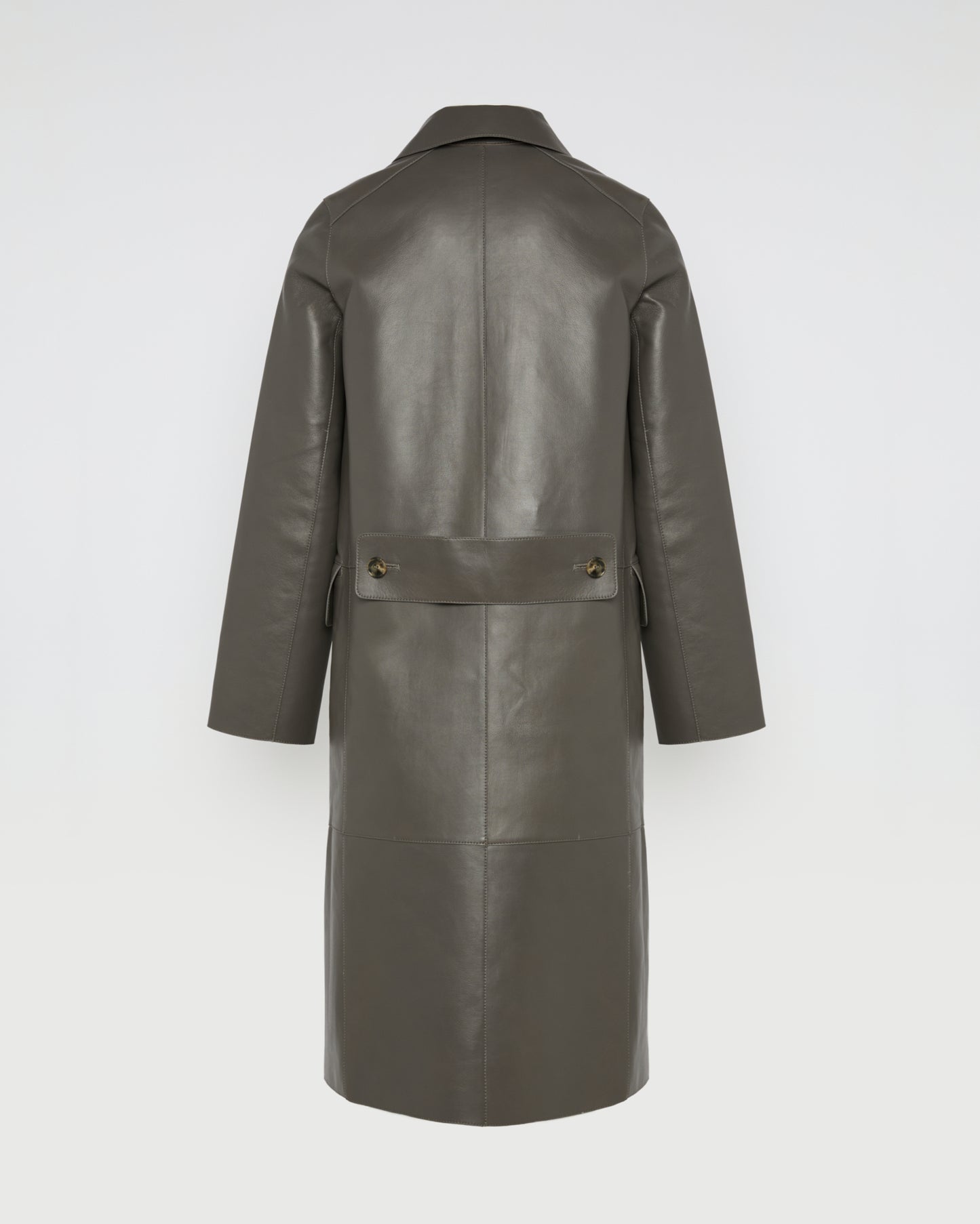 Manteau long en cuir d'agneau doublé tissu motif pied-de-poule
