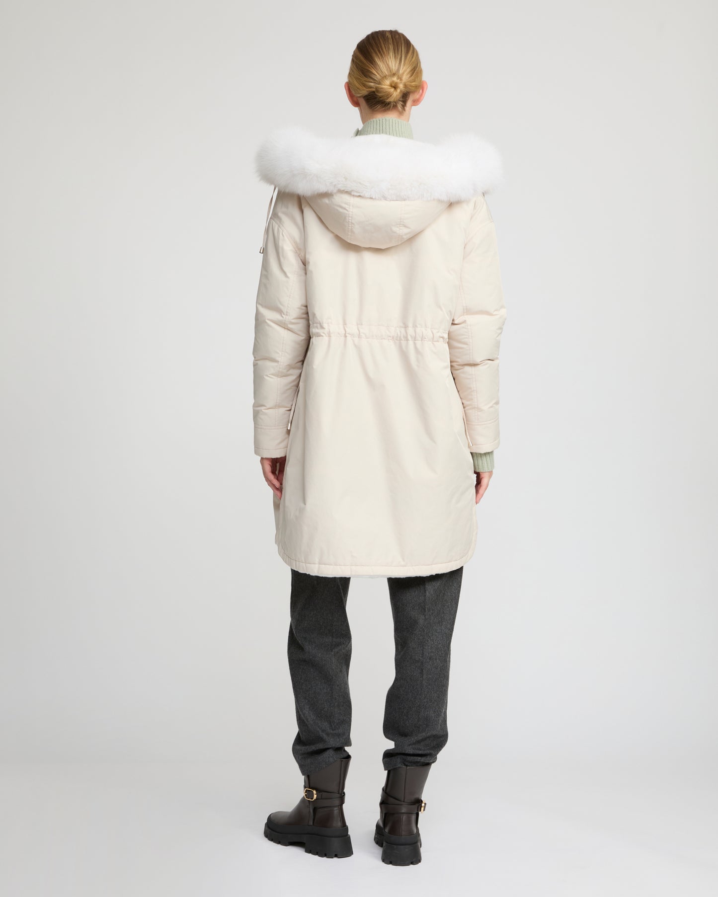 Parka longue réversible en tissu technique déperlant avec fourrure de renard et de lapin rex