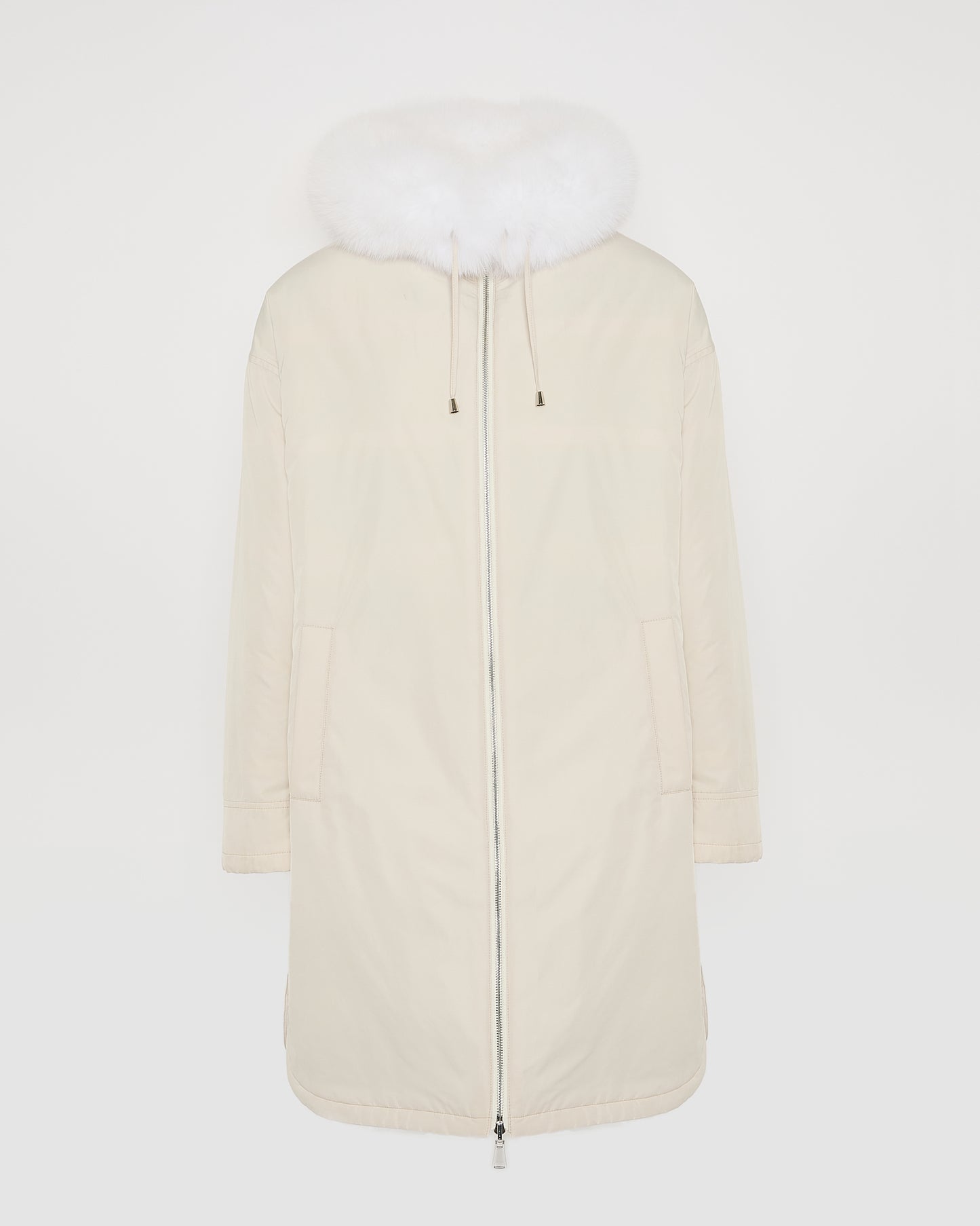 Parka longue réversible en tissu technique déperlant avec fourrure de renard et de lapin rex