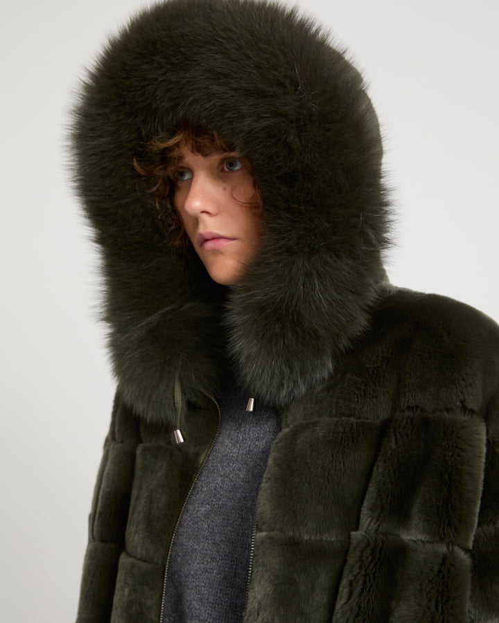 Parka longue réversible en tissu technique déperlant avec fourrure de renard et de lapin rex