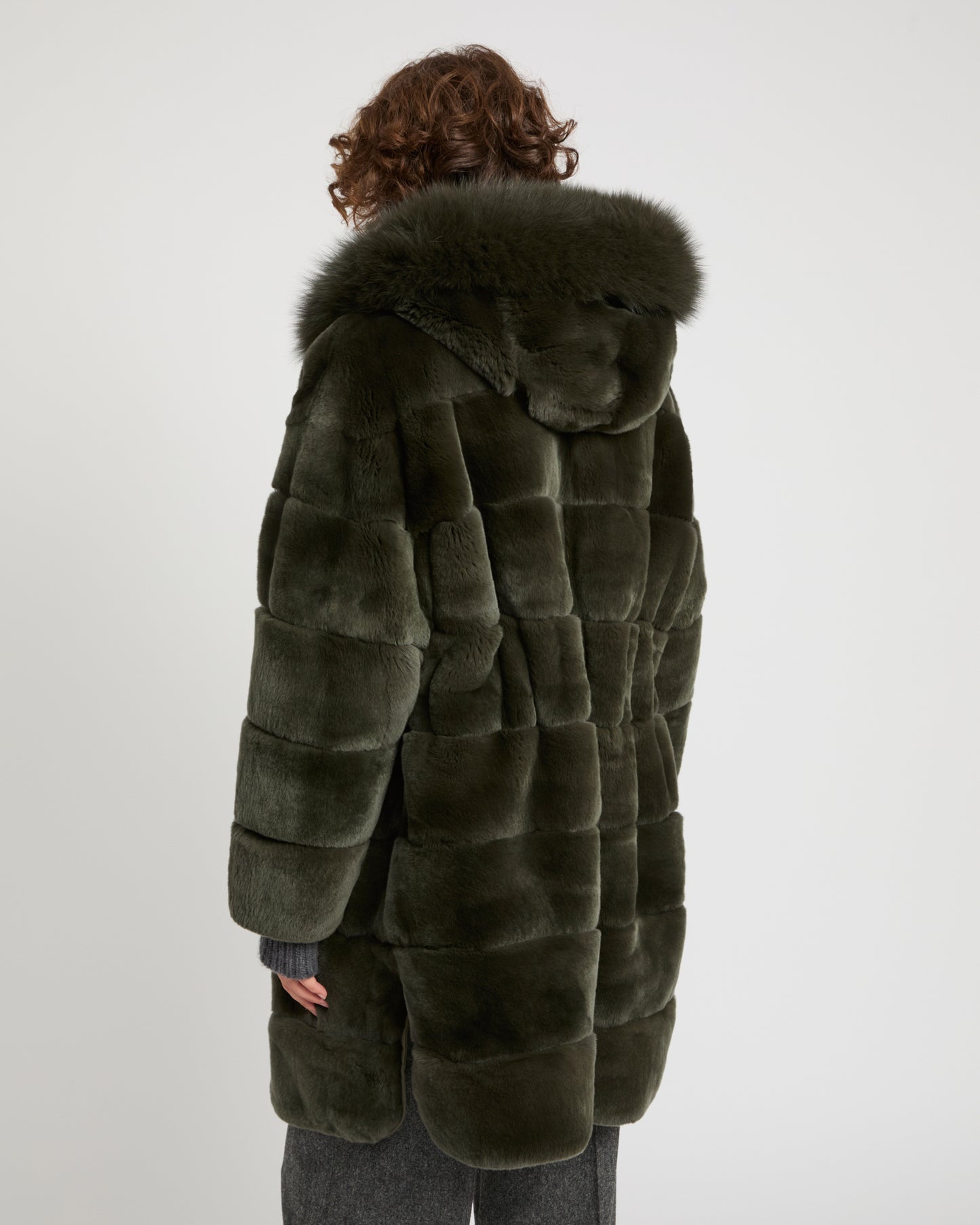 Parka longue réversible en tissu technique déperlant avec fourrure de renard et de lapin rex
