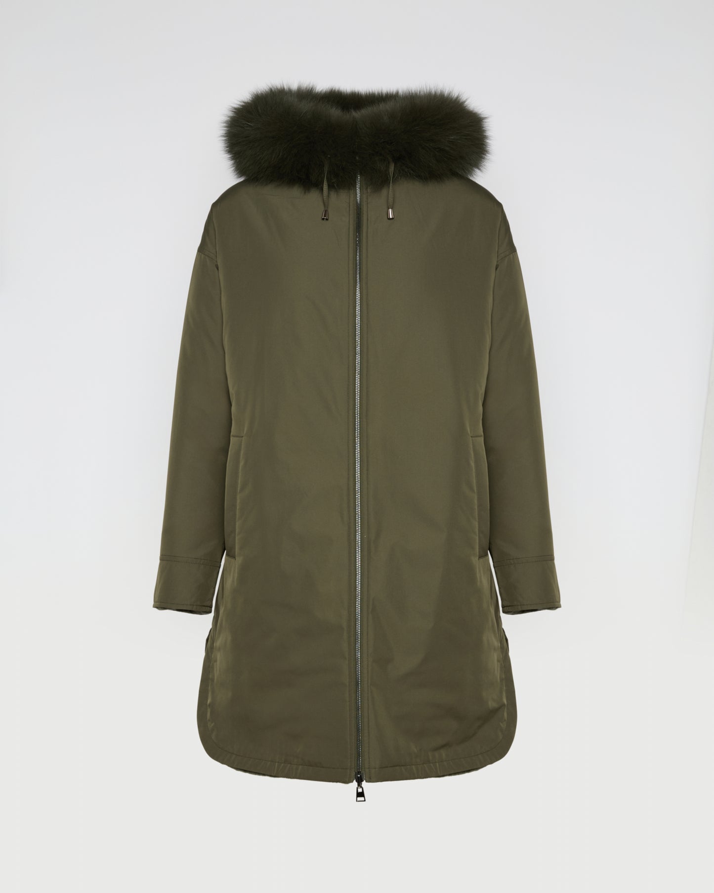 Parka longue réversible en tissu technique déperlant avec fourrure de renard et de lapin rex