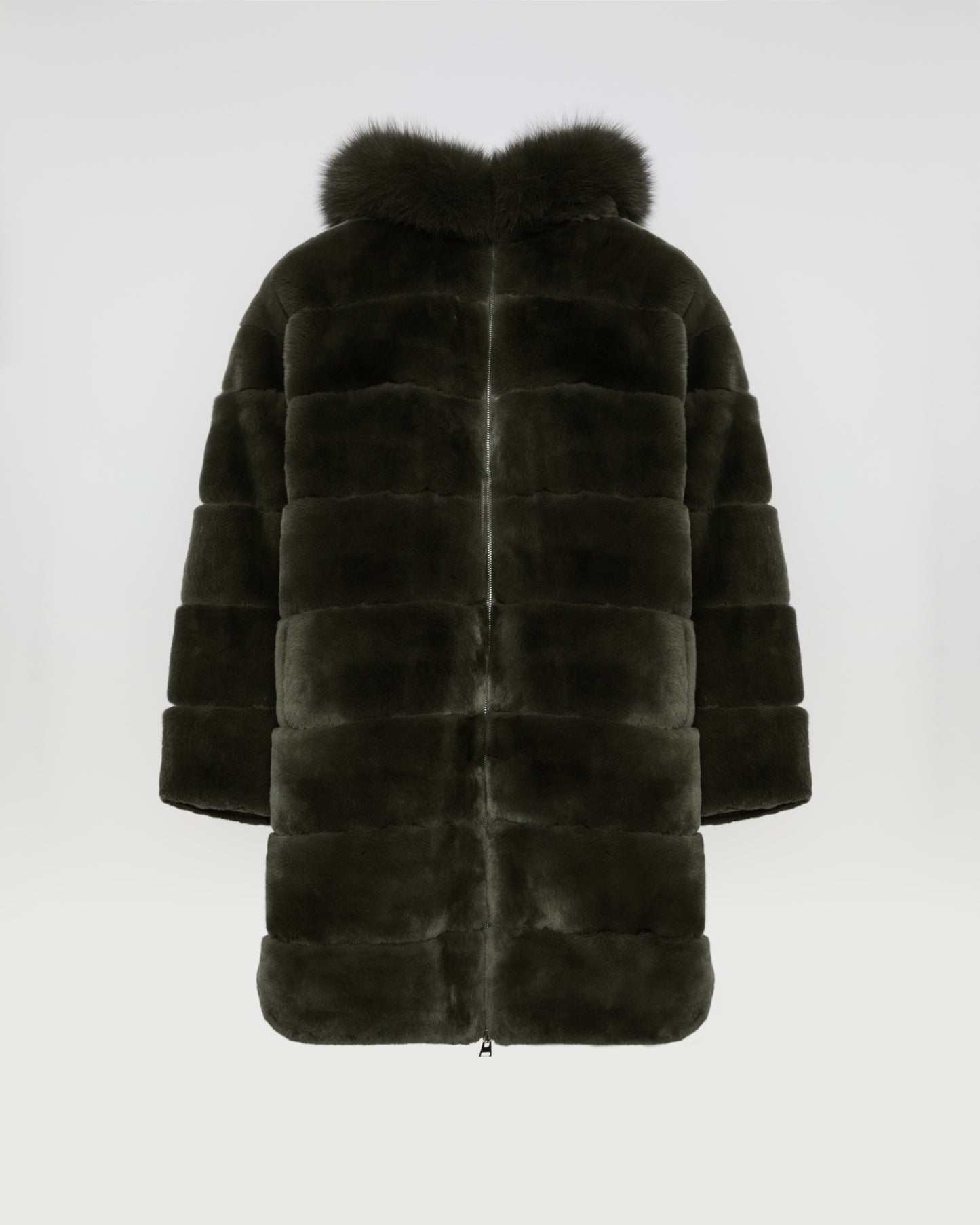 Parka longue réversible en tissu technique déperlant avec fourrure de renard et de lapin rex