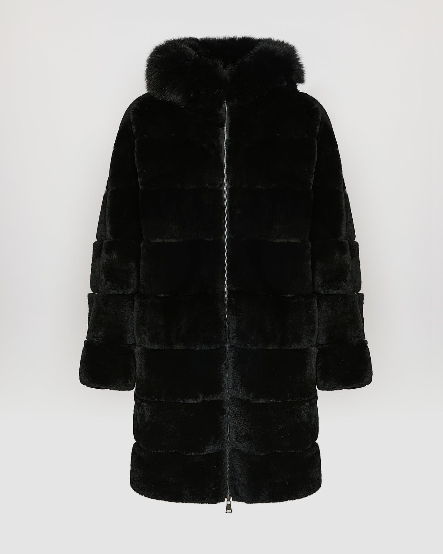 Parka longue réversible en tissu technique déperlant avec fourrure de renard et de lapin rex