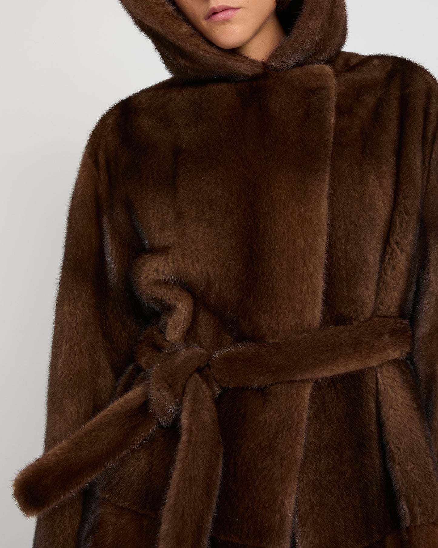Long hooded coat in long-haired mink fur