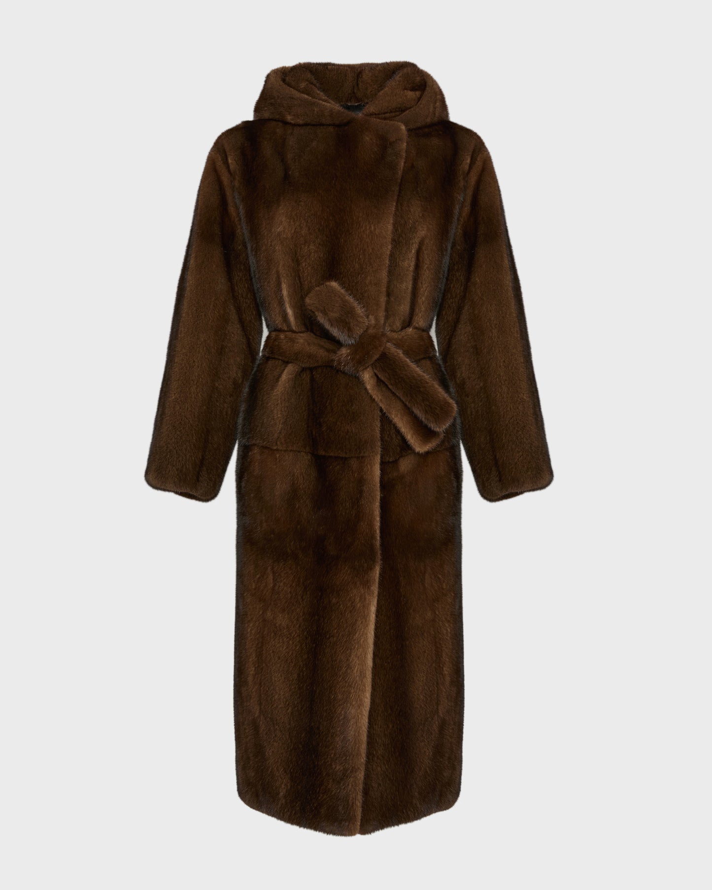Long hooded coat in long-haired mink fur