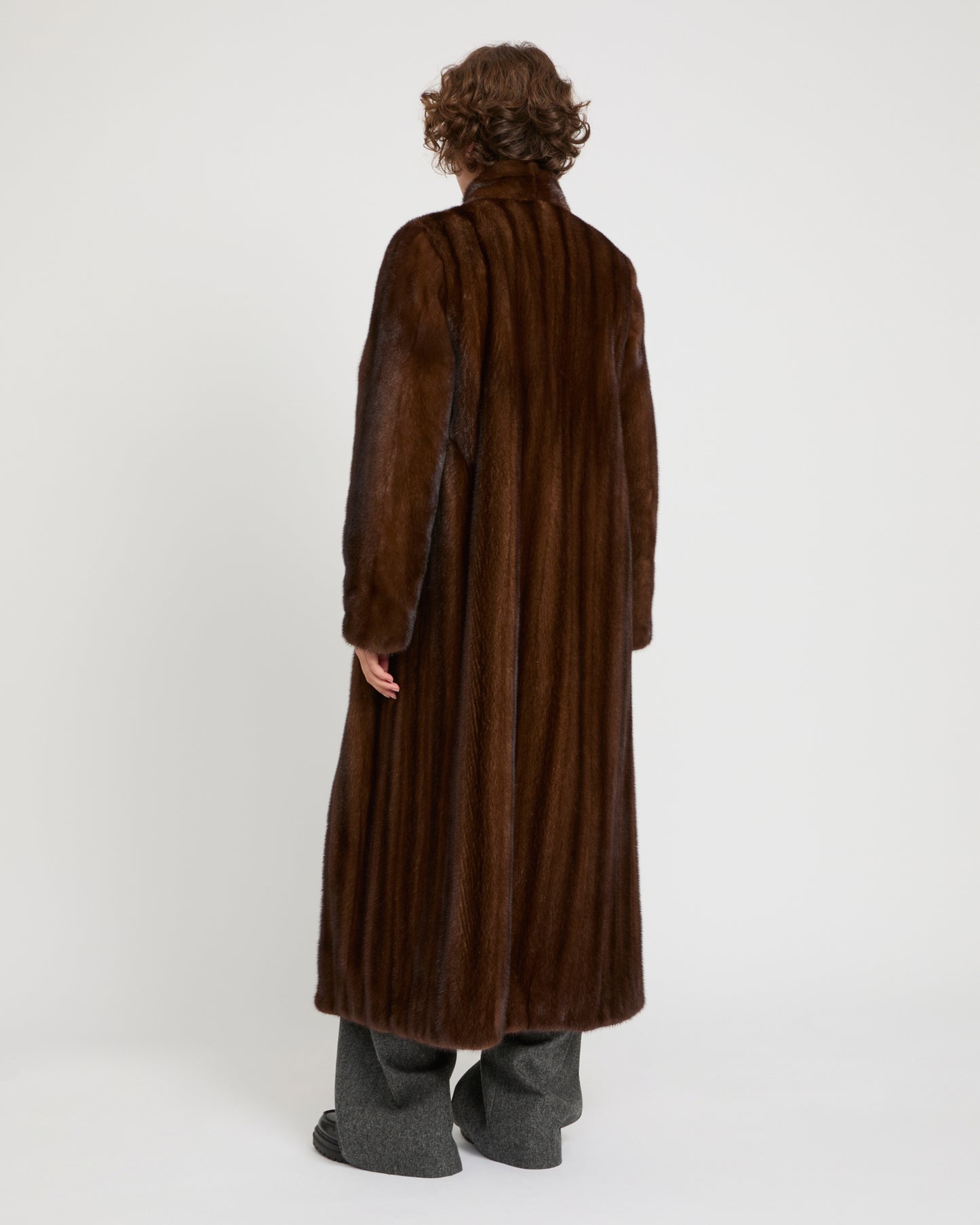 Maxi belted coat in long-haired mink fur 