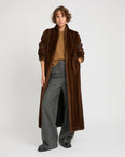 Maxi belted coat in long-haired mink fur 