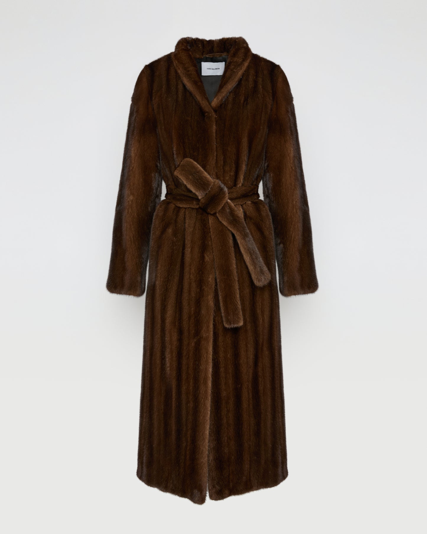 Maxi belted coat in long-haired mink fur 