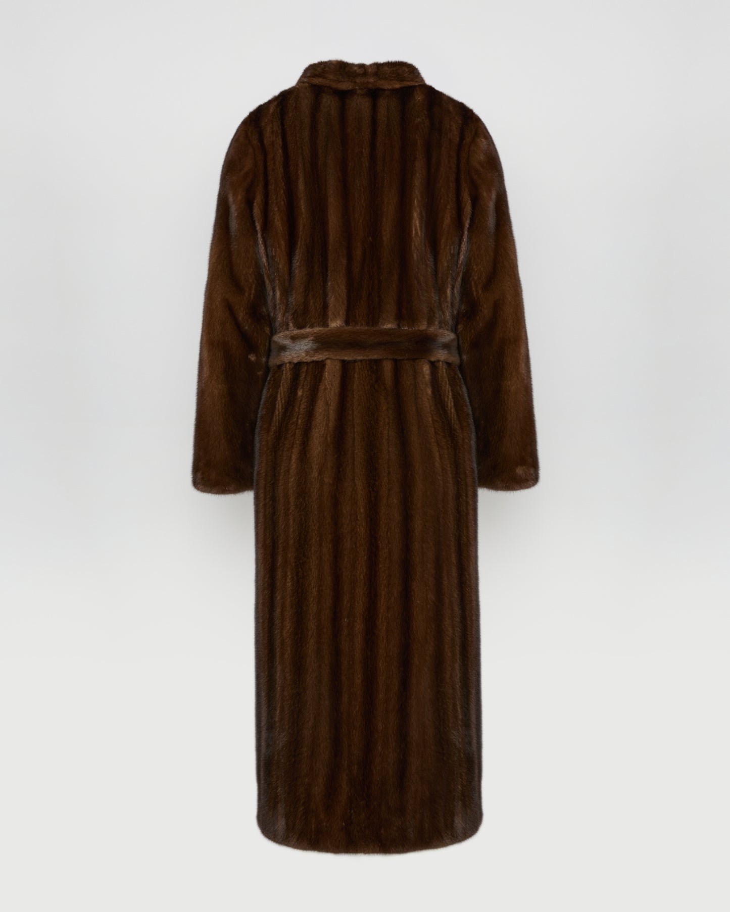 Maxi belted coat in long-haired mink fur 