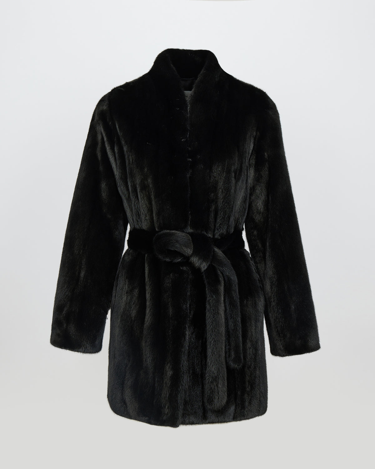 Manteau court ceinturé en fourrure de vison long poil allongé - Yves Salomon - Nouvelle collection Automne Hiver