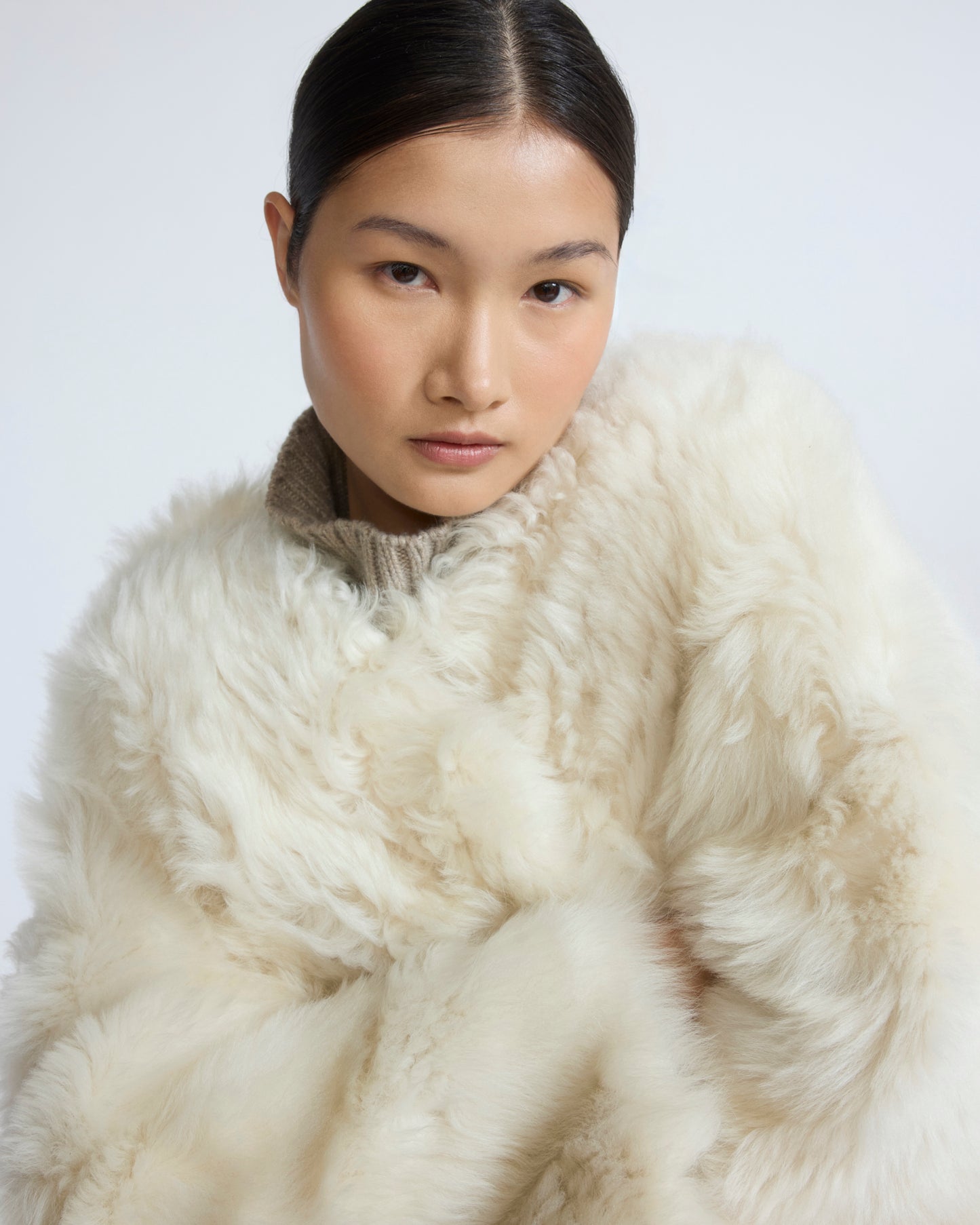 Manteau extra long en peau lainée d'agneau Toscane