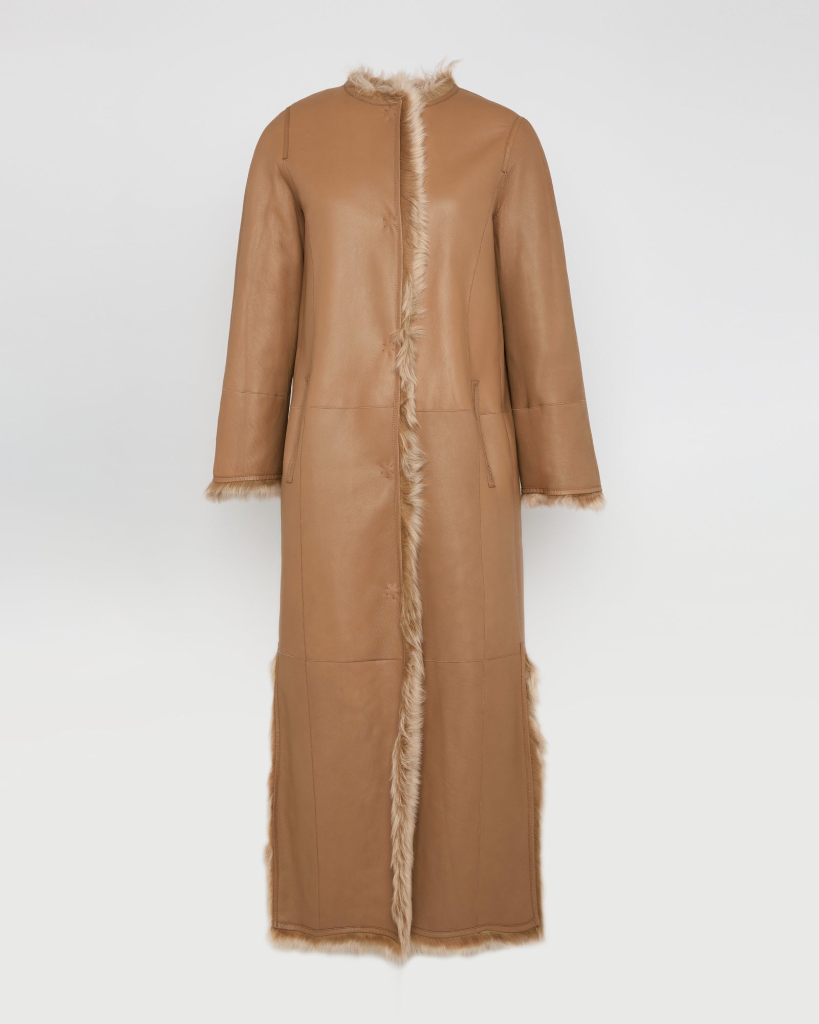 Extra long Toscana lambskin shearling coat - Camel - Yves Salomon