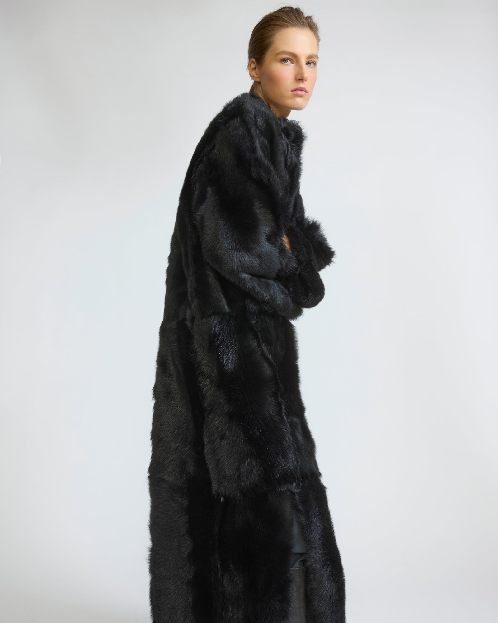 Manteau extra long en peau lainée d'agneau Toscane