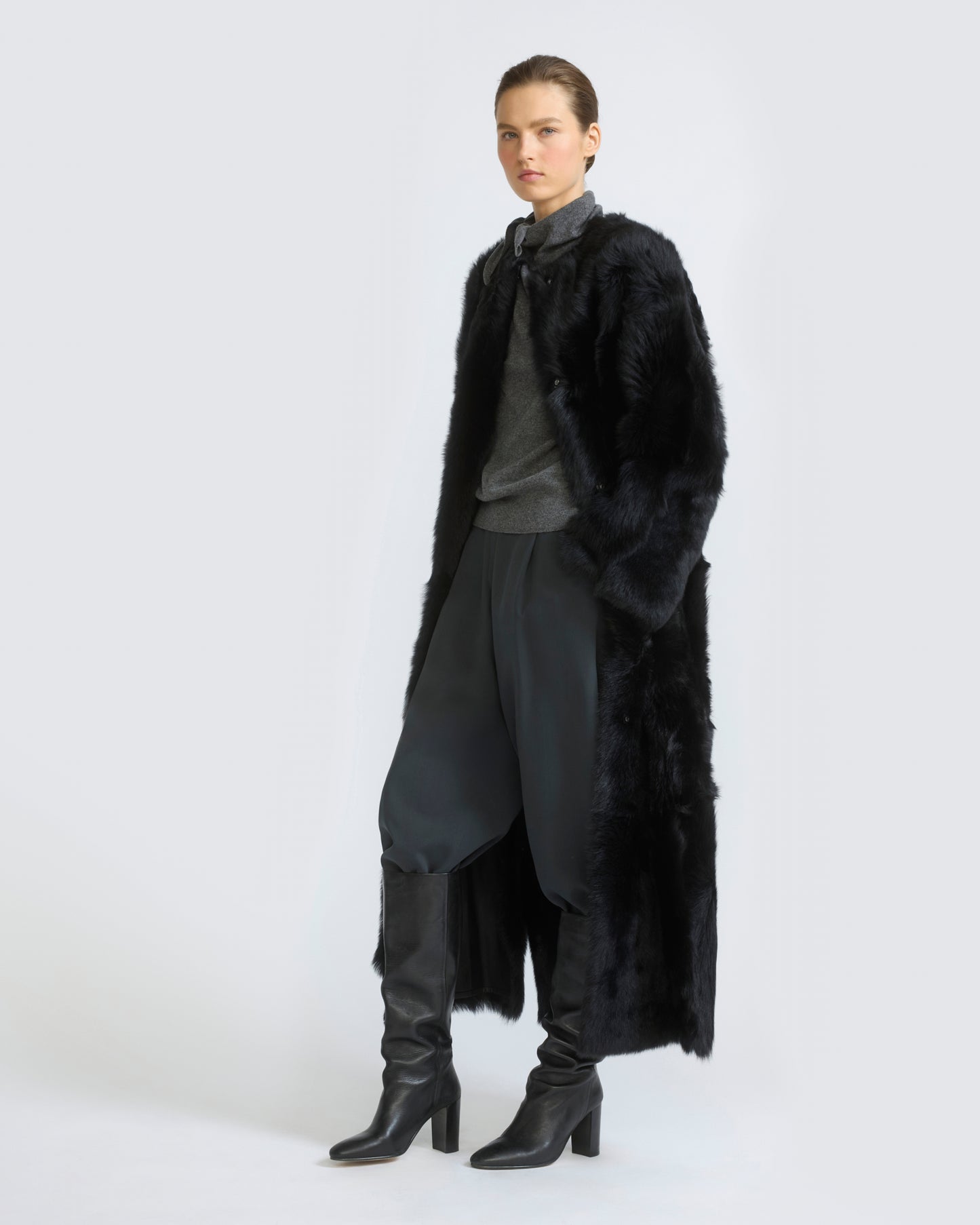 Manteau extra long en peau lainée d'agneau Toscane