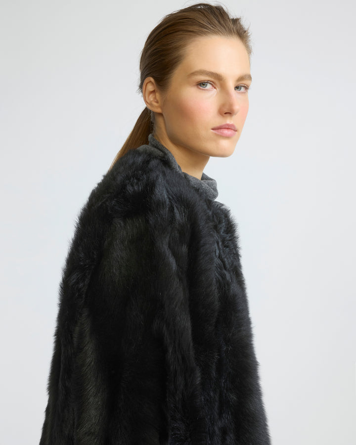Manteau extra long en peau lainée d'agneau Toscane
