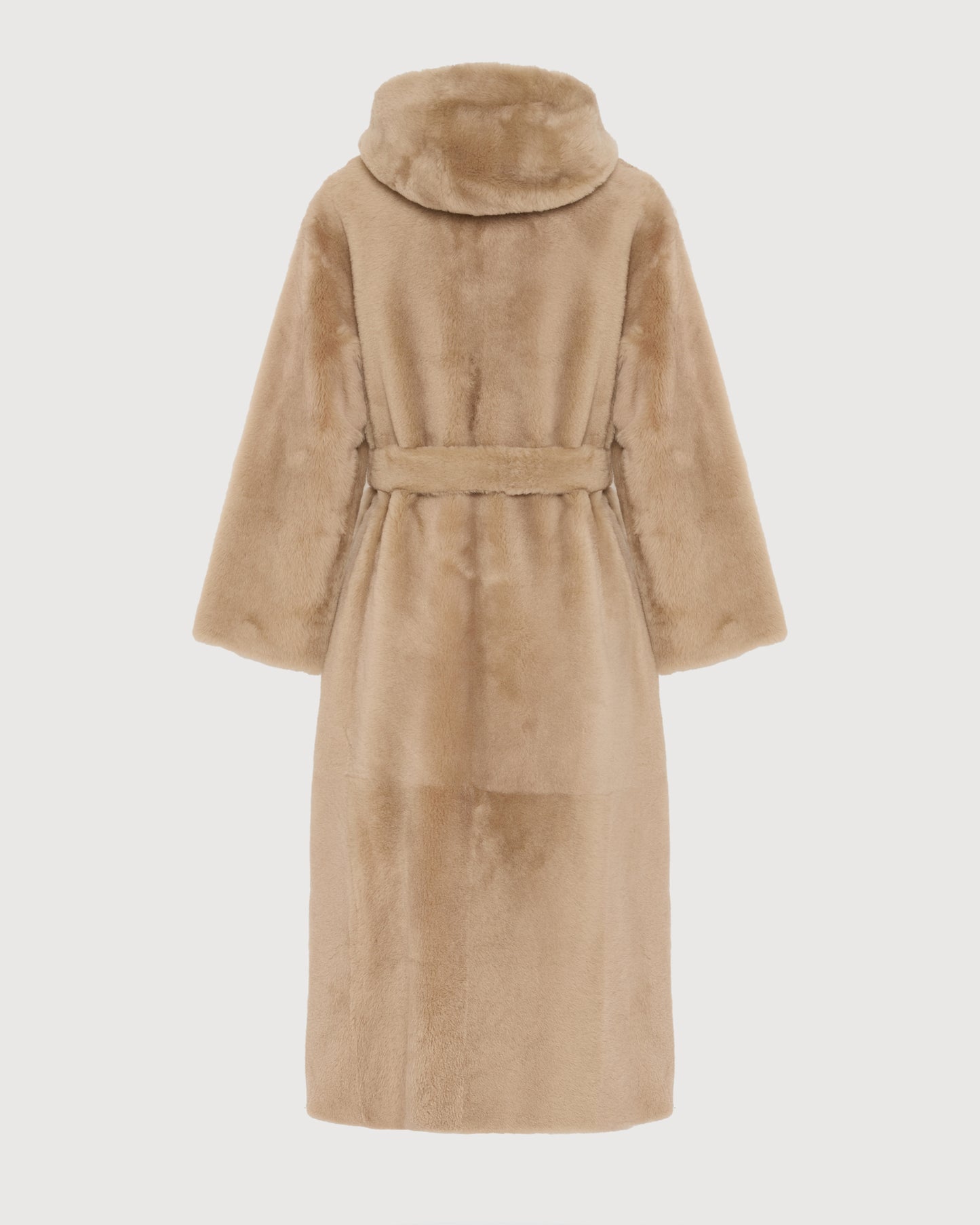 Manteau long à capuche en peau lainée d'agneau -Yves Salomon