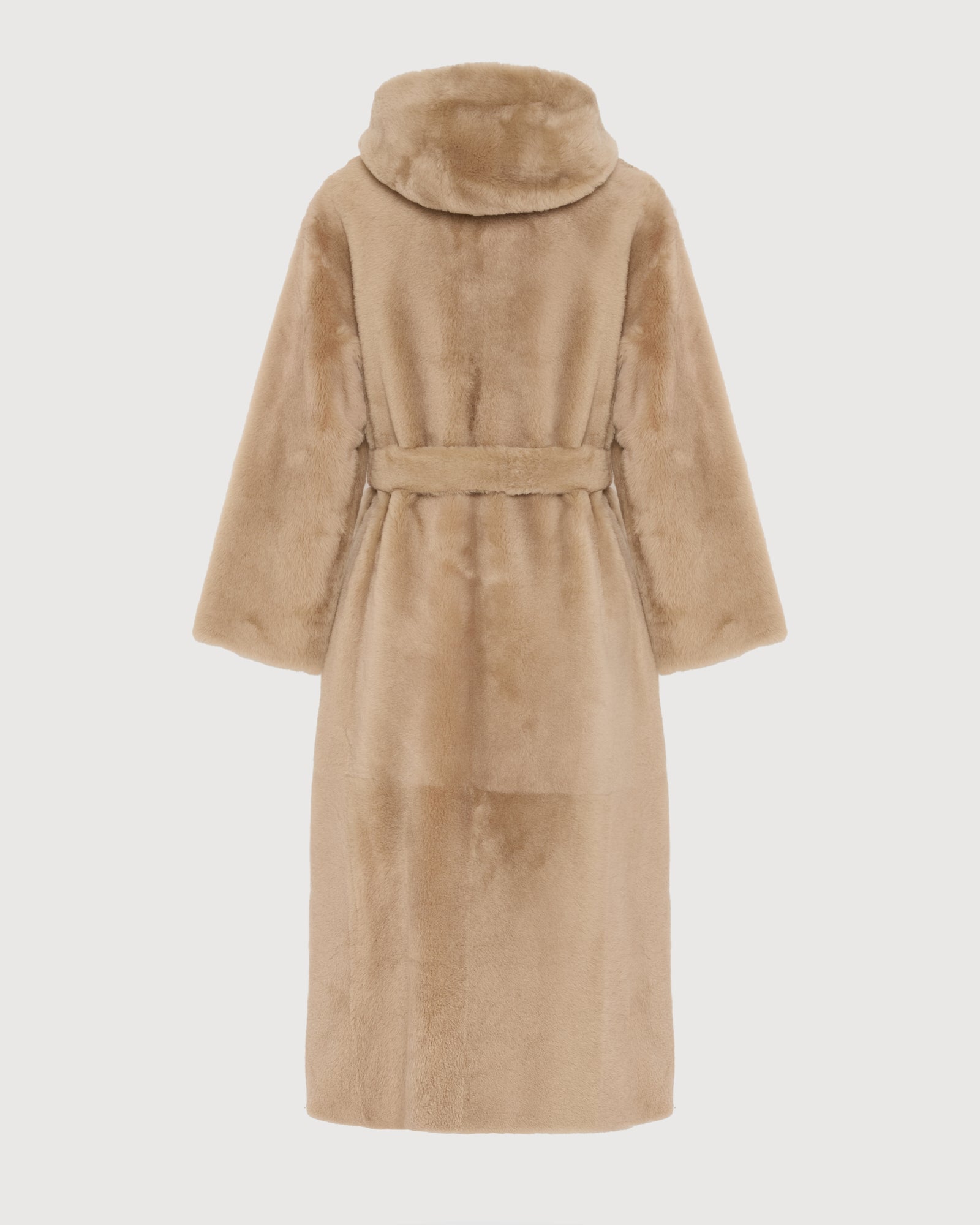 Manteau long à capuche en peau lainée d'agneau -Yves Salomon