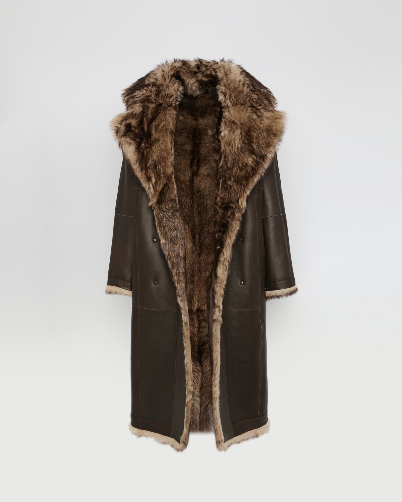 Reversible Long Shearling Coat - Brown - Yves Salomon
